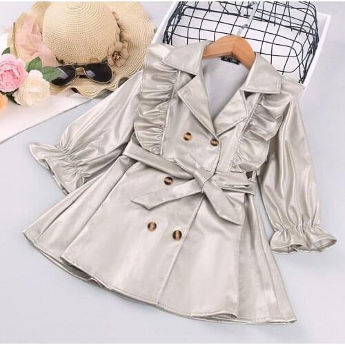 2021 Spring Autumn Girls Jacket Bow-Knot Windbreaker Windproof Coat Double Breasted Outwear Children Clothing 2-10 Years Old