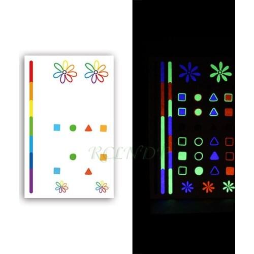 Waterproof Temporary Luminous Tattoo Sticker Flower Triangle Circle Geometric Element Flash Tatoo Fake Tatto for Kids Women Men