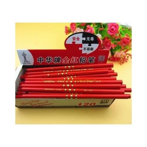 50pcs full red pencils woodworking pencil Wax lead Not easy decoloring non-toxic free shipping