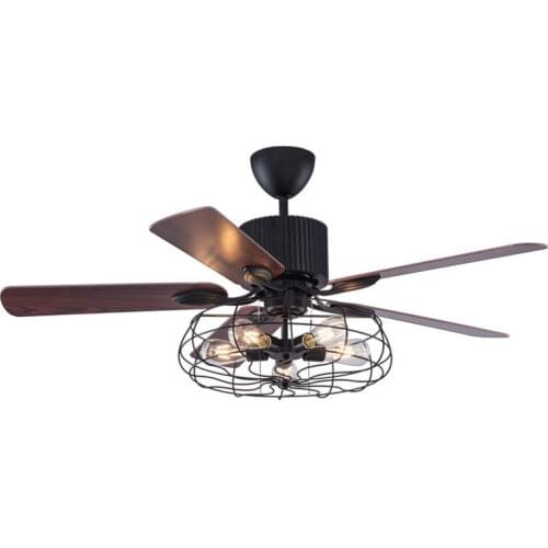 52 Inch High Quality Loft Fan Chandelier Retro Dining Room Household Electric Fan Mute LED Remote Leaf Fan Lamp
