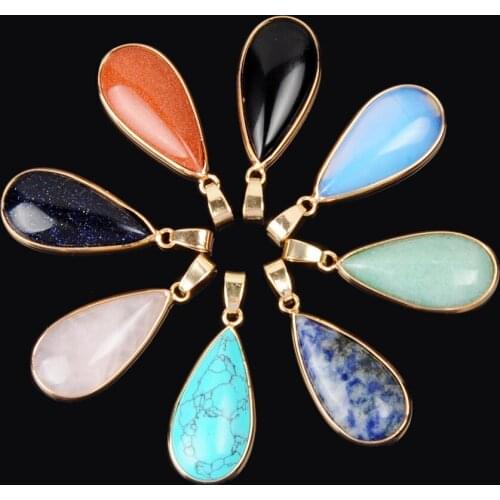 12pcs/lot High Quality Water Drop Zinc Alloy Natural Quartz Necklace Pendants For Jewelry Making Chakra Reiki Energy Pendulum
