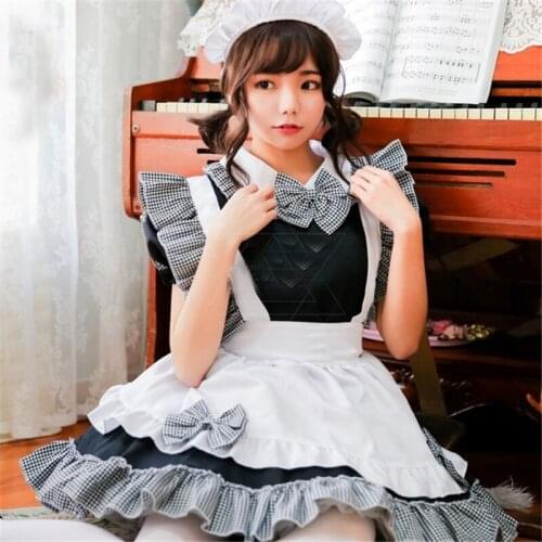 Woman Girls French Maid Lolita Dress Costumes Bowknot Sweet Puff Sleeve Cafe Waitress Maid Party Stage Halloween Costumes