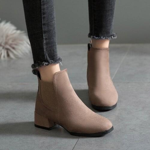 Woman Shoes 2021 new Winter Boots Women Suede square heel black boots Female Ankle Boots Women Ladies Shoes Solid buty damskie