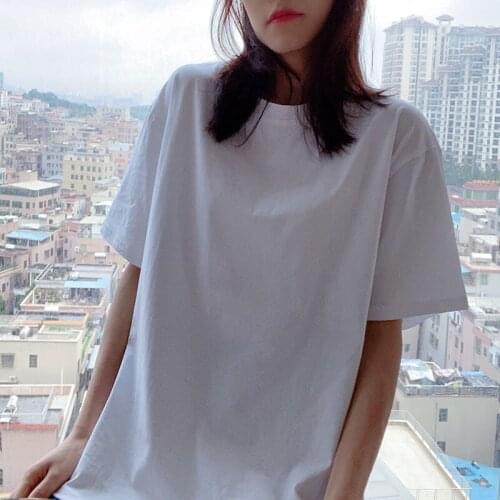 Woman Tshirts Short-Sleeved White Black T-shirt Womens Loose Large Size Cotton Womens round Neck Top Tops Mujer Camisetas