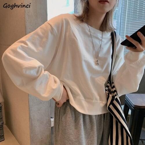 No Hat Hoodies Women Short Sweet Crop Tops Solid New Students Casual All-match Simple Korean Style Pullovers Loose Trendy O-neck