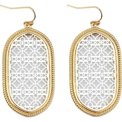ZWPON Gold Filigree Quatrefoil Trellis Oval Earrings for Women Fall Fashion Jewelry Geometric Cutout Clover Dangle Earrings