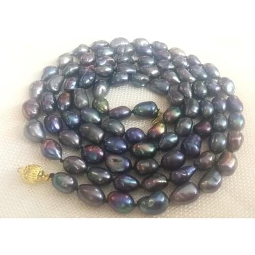 Women Jewelry 9x10cm 128cm 50'' necklace black blue gray purple colors pearl handmade Real cultured freshwater pearl gift