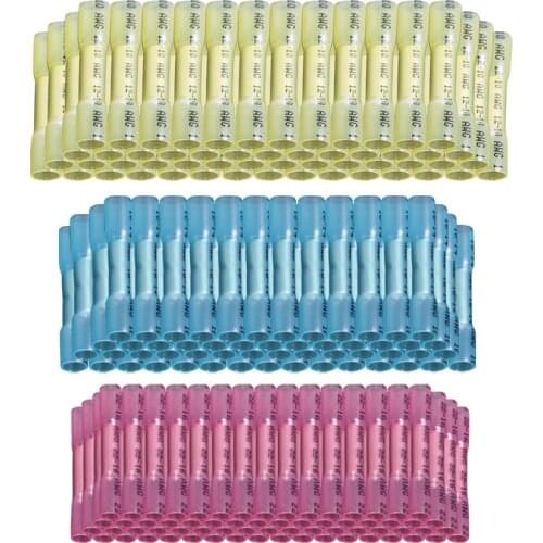 100pcs Waterproof Heat Shrink Terminals Connectors Butt Electrical Wire Crimp Terminal Connectors Cable Splice AWG 22-10