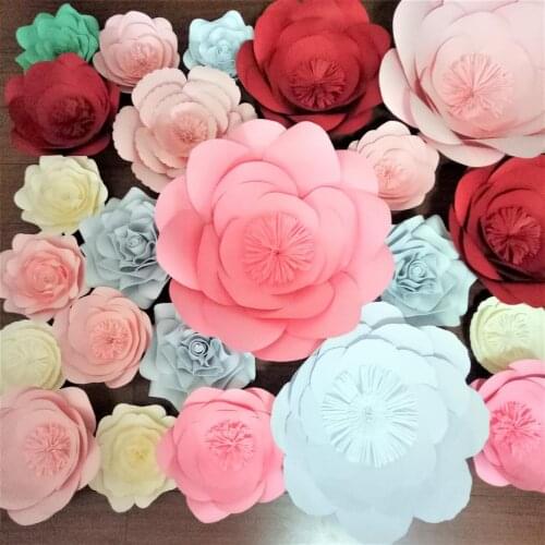 2018 DIY Giant Paper & Foam Flowers 23pcs Backdrops Decortaions Wedding & Event Baby Nursery Half Made Flower Video Tutorials