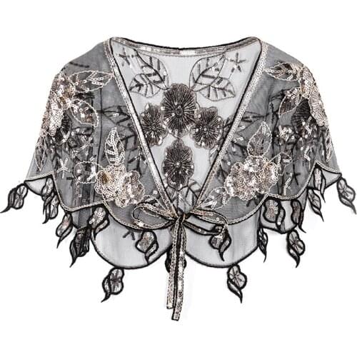 2019 Silver Sequined Woman Wraps Bridal Capes Shawl Beaded Elegant Evening Party Wedding Bolero Cape Jacket Accessories