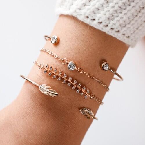 4Pcs/Set Fashion Woman Beach Bracelet Multi-Layer Metal Adjustable Chain Fashion Chain Disc Boho Bracelet