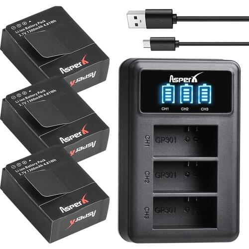3Pc 1300mAh AHDBT-301 AHDBT301 AHDBT 302 Li-ion Camera Battery + LED 3-Ports USB Charger for GoPro Hero3 Gopro Hero 3/3+ Cameras