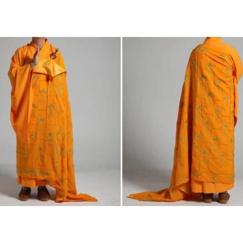UNISEX Customize buddhism monks embroidery cassock Yellow gold Buddha buddhistlay meditation suits martial artsgownrobe yelow