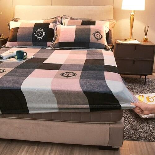 Home Textiles Winter Warm Fitted Sheets Dust Cover Protector Flannel Universal Mattress Cover Mink Cashmere Thicken Bed Sheet