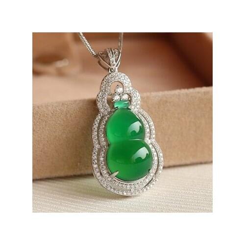 F the gourd jade pendant silver plated platinum necklace natural chrysoprase pendant necklace pendant with certificate