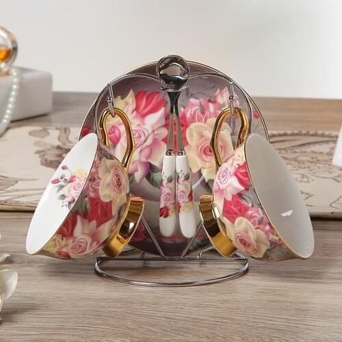 European style bone china coffee cup classical rose coffee mug set ceramic water cup tea cup English flower saucer spoon HP52501