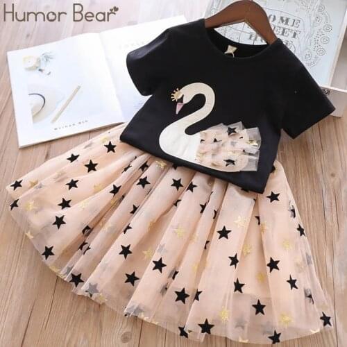 Humor Bear Girls Clothes Sets Children Clothing Brand Summer Fashion Students T-Shirt + Star Dress 2Pcs Suit Baby Kids Clothes