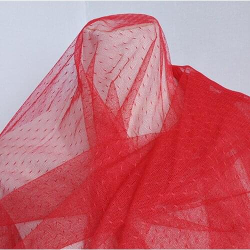 Red Mesh Dot Embroidery Tulle Lace Fabric for Dress Skirt Wedding Party Gauze Patchwork Sewing Material Cloth 3 yards/lot