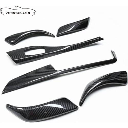 6pcs Glossy Black Carbon Fiber Panel Cover Door Handle Bar Trim Interior Parts for 1 Series F20 LCI 2018 Car Styling