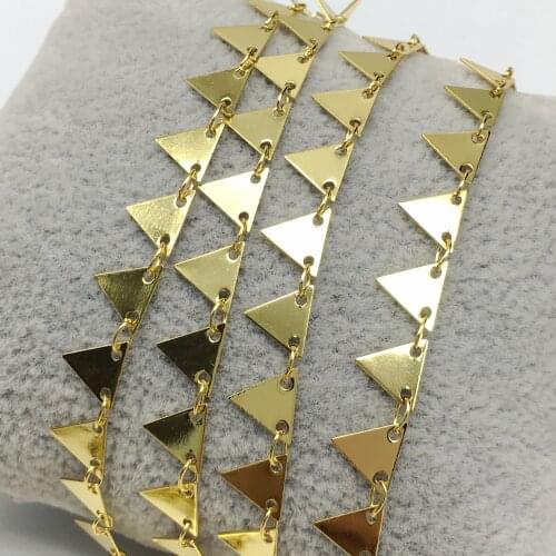 New! 5meters Gold 7mm Dangle Triangle Copper Charms Chokers Findings,Handmade Craft Necklace Rosary Chains Jewelry FRS182