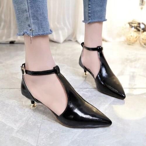 New women high heel party pumps wedding sexy shoes lady thin heels 5.5 cm ankle buckle strap pointed toe nightclub fashion shoes
