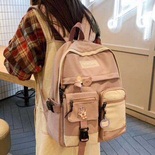 JULYCCINO New Candy Color Patchwork Backpack Women Fashion Buckle Student Bag College Schoolbag For Teenage Girls Cute Backpack