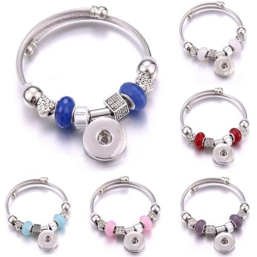 Wholesale Elasticity Snap Button Bracelet Bangles Beads Making Snap Jewelry Heart Snap Bracelet Fit 18MM Snap Buttons Jewelry