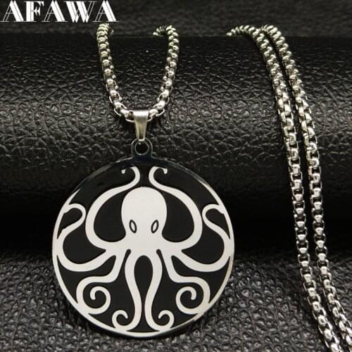 2021 Round Stainless Steel Statement Necklace Men Silver Color Black Octopus Chain Necklace Jewelry corrente masculina B18201