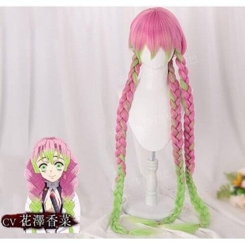 Kanroji Mitsuri Wig Kimetsu no Yaiba Cosplay 80cm Pink Light Green Synthetic Heat Resistant Hair Kanroji Mitsuri Cosplay