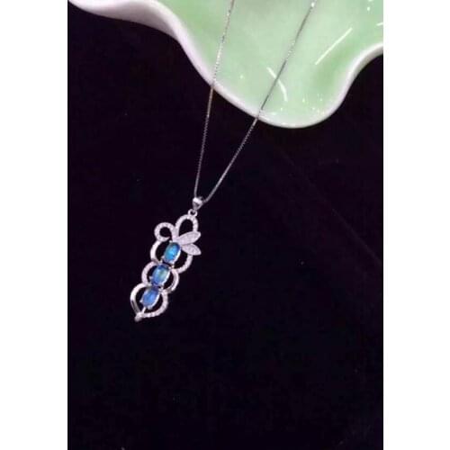 Natural moonstone gem pendant S925 silver Natural multicolor tourmaline Pendant Necklace trendy Lucky beans women gift jewelry