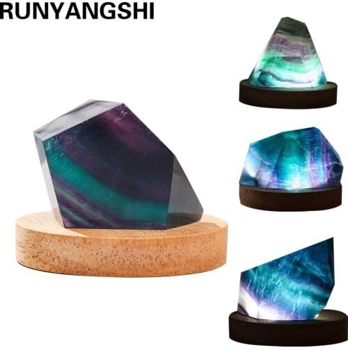 Natural Colorful striped fluorite Rainbow Fluorite irregular crystal gem Polyhedral geometry small night lamp ornament