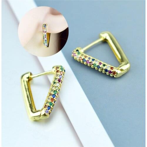 Rainbow Zirconia Crystal Earrings Geometry Ear Ring Earrings for Women Jewelry Korean Triangle Pendant Stud Earrings