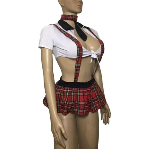 Plus Size xxxl Women Lingerie School Girl Student Uniform Front Open Bra Top Suspender Open Butt Mini Skirt Costume Set