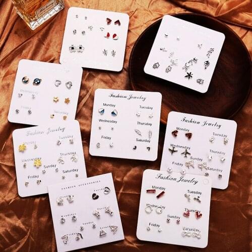 Stud Earrings for Women Stud Earrings 6 Pairs Set with Alloy Heart Shape Circle Star Women Fashion Jewelry Earrings Wholesale