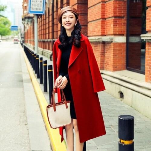 Wool Coat for Women Jacket New Arrival Double-Sided Cashmere Alpaca Coat Autumn Winter Womens Long Woolen Coat with Belt Y512