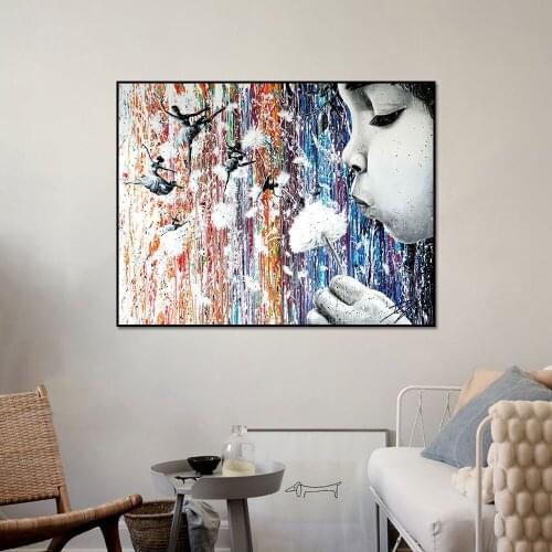 Modern Graffiti Street Art Blowing Dandelion Canvas Painting Poster Print Wall Art Picture For Living Room Home Decor Frameless