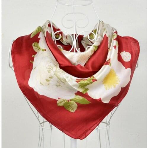 2015 Dark Red 100% Mulberry Silk Scarf Shawl,90*90cm Hot Sale Flowers Pattern Scarves Printed,Summer 100% Silk Crepe Satin Scarf