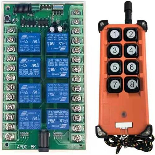 Universal DC 12V /24V 10A 8CH Remote Control Switch Receiver Transmitters Switch industrial lighting 433mhz