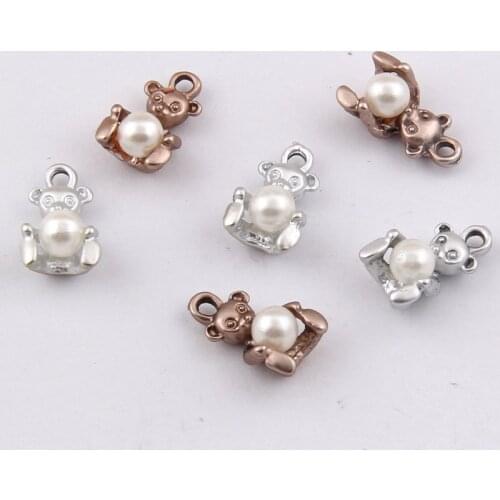 Yage 15*8mm 100pcs silver and bronze bear charms,pearl beads enamel charms for diy