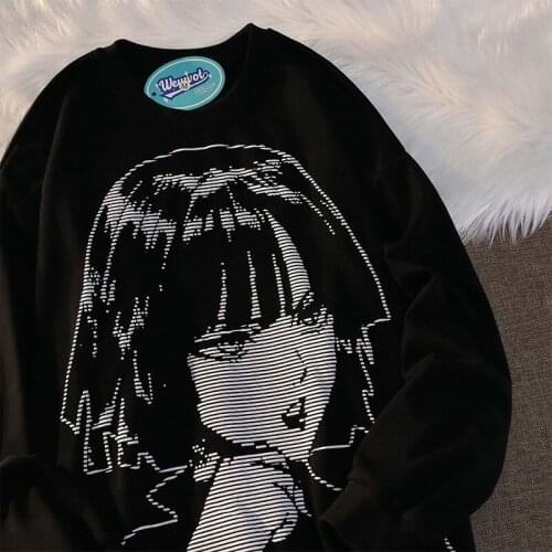 Japanese soft girl anime girl secondary printing design sense of minority autumn thin sweater loose long sleeve top