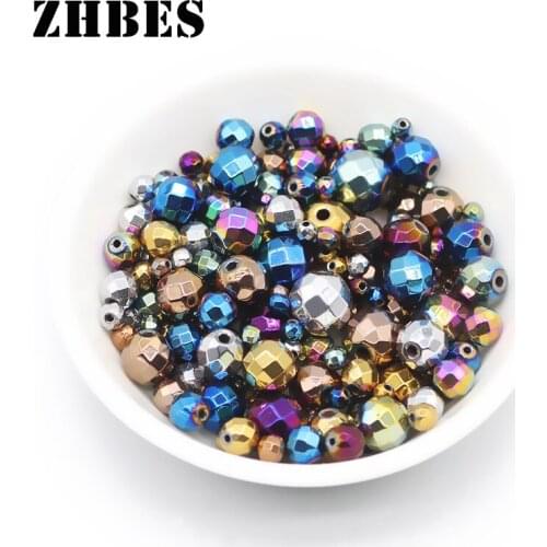 ZHBES 2/3/4/6/8/10mm Natural Stone Plating Faceted Round Hematite Ore Spacer Loose Beads For DIY Jewelry Making Bracelet Finding