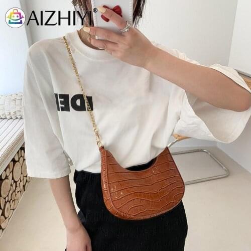 Fashion Women PU Leather Alligator Pattern Shoulder Crossbody Messenger Bag Casual Ladies Chain Pure Color Small Hobos Handbags