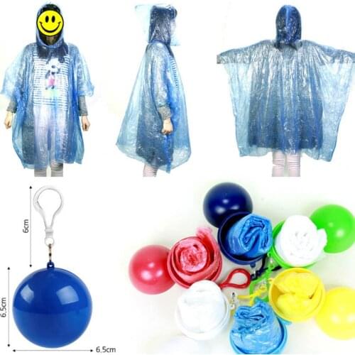 1Pcs Portable Raincoat Ball Disposable Rainwear Hooded Poncho Rain Suit Keyring Ball Waterproof Travel Emergency Rain Poncho