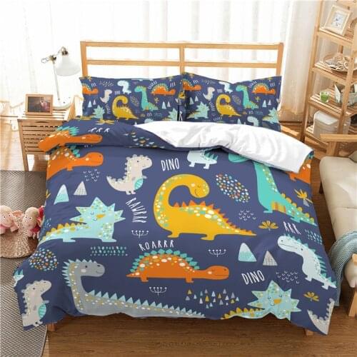 Luxury 3D Cartoons Dinosaur Print 2/3Pcs Kids Bedding Set Comfortable Animal Duvet Cover Pillowcase Home Textile Queen/King Size