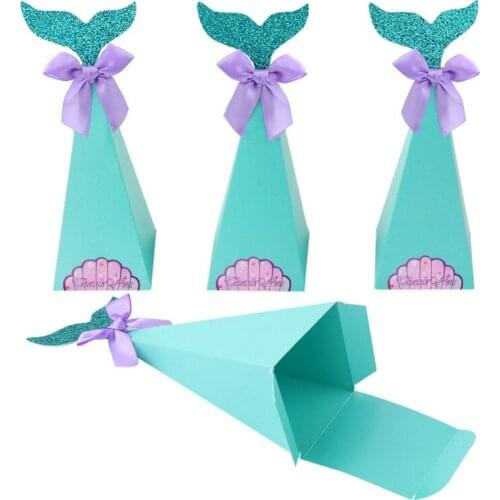 20pcs Creative Blue Mermaid DIY Wedding Party Favor Candy Chocolate Box Paperboard Box Event Banquate Decoration Box