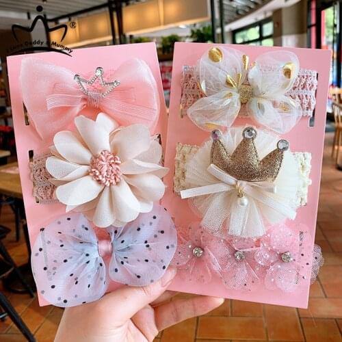 3Pcs Baby Girl Headbands Lace Bow Crown Flower Baby Headband Princess Girls Elastic Hair Bands Fashion Kids Hair Accessories