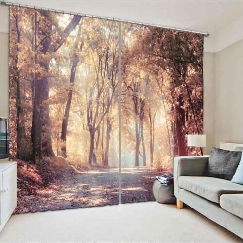 Customize Cortina Blackout Sunny forest landscape 3D Cortinas Para La Sala Bedroom Kitchen Striped Blackout Curtains Decoration