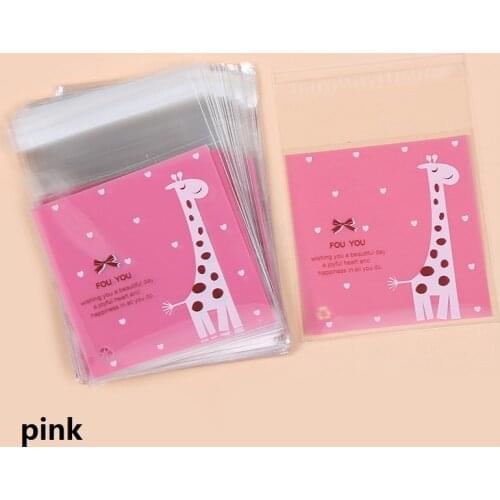 50Pcs Cute Cartoon Giraffe Cookie Candy Bag Self-Adhesive Plastic Packing Bag For Wedding Party Biscuits Baking Package Supplies