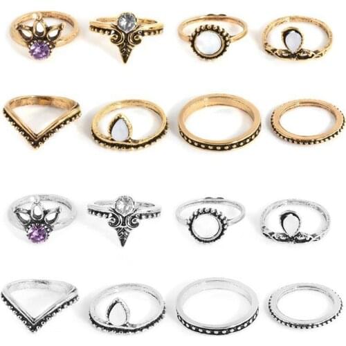 Knock Bohemian 8pcs/Pck Retro Anti Silver Anti Gold Rings Lucky Stackable Midi Rings Set Rings for Women Party new jewelry
