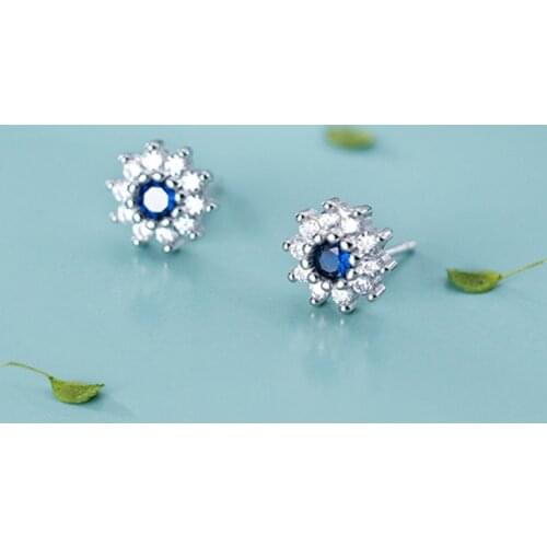 MloveAcc 925 Sterling Silver Darling Daisy Stud Earring with Clear Blue CZ Compatible with Jewelry Special Store